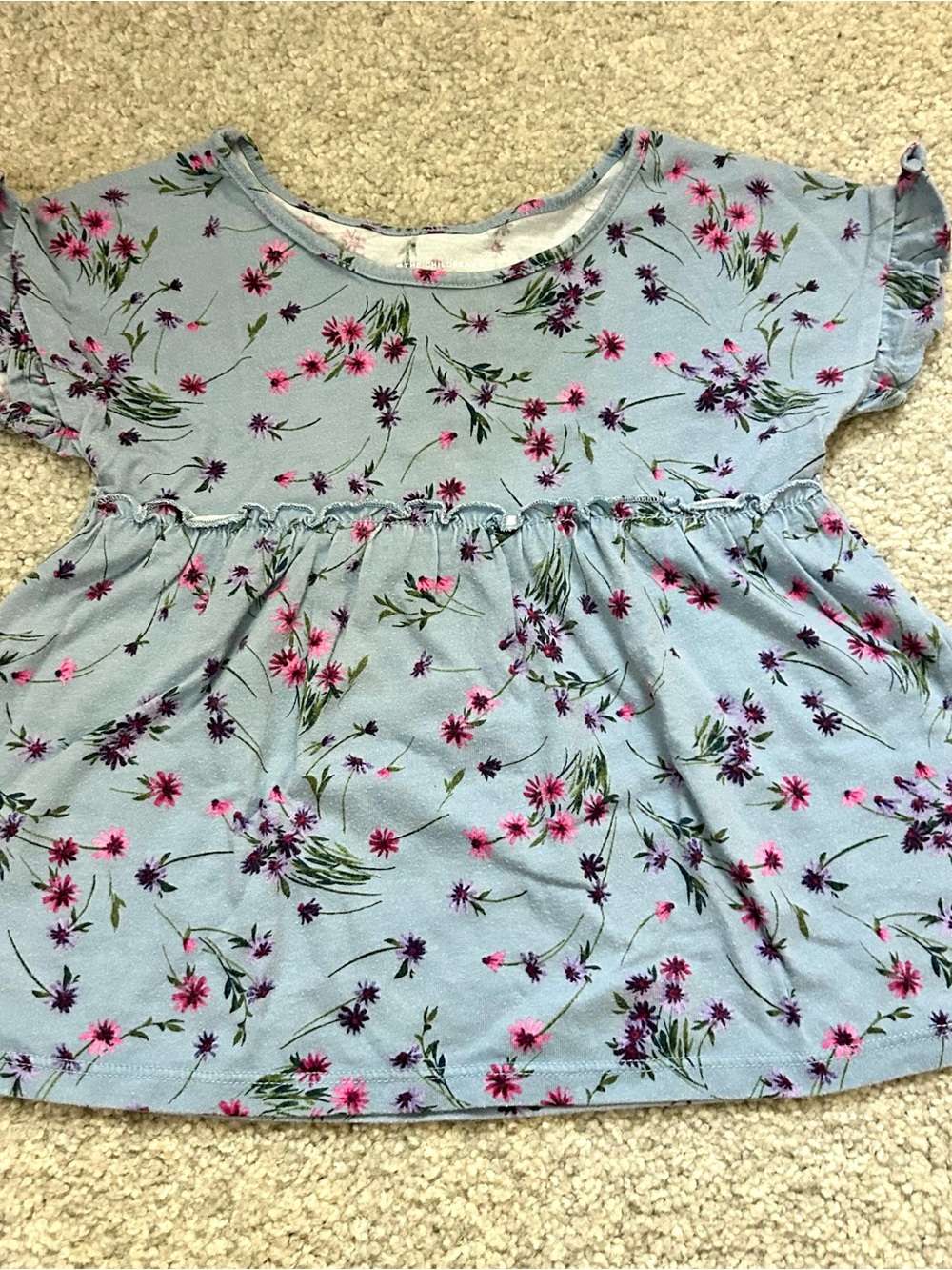 The Children's Place Light Blue Floral Ruffle-Sleeve Tee 3T